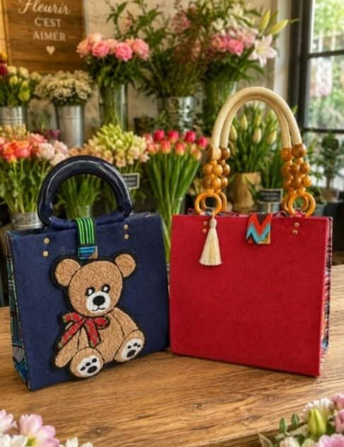 Sac à Main Cabas Artisanal en Toile & Tissu Wax - Anses Décoratives & Finitions Originales